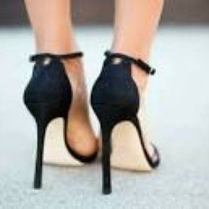 Stuart Weitzman 115mm Nudist Sandals in Black Goosebump
